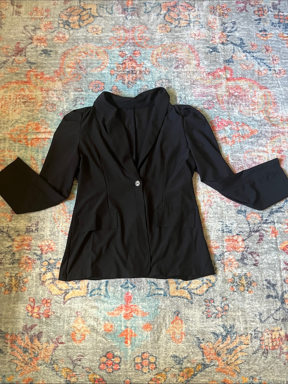 Black Mutton Sleeve Single Button Blazer